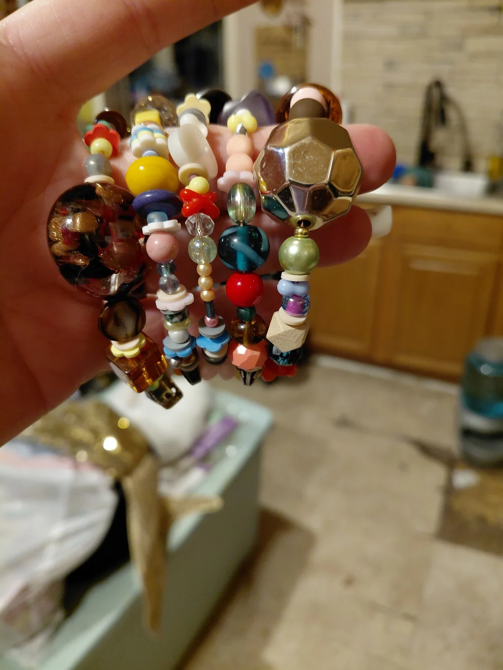 Colorful Multibead Coil Bracelet — Turquoise, Black & Red Accent